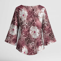 African Leopard Floral Pattern Kimono Sleeve Blouse Sunset Mauve
