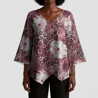 African Leopard Floral Pattern Kimono Sleeve Blouse Sunset Mauve