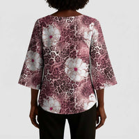 African Leopard Floral Pattern Kimono Sleeve Blouse Sunset Mauve