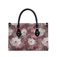 African Leopard Floral Pattern Leather Bag Sunset Mauve