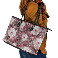 African Leopard Floral Pattern Leather Tote Bag Sunset Mauve