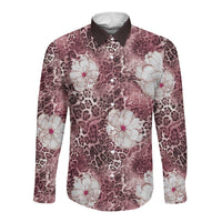 African Leopard Floral Pattern Long Sleeve Button Shirt Sunset Mauve
