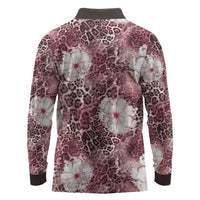 African Leopard Floral Pattern Long Sleeve Polo Shirt Sunset Mauve