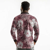 African Leopard Floral Pattern Long Sleeve Polo Shirt Sunset Mauve