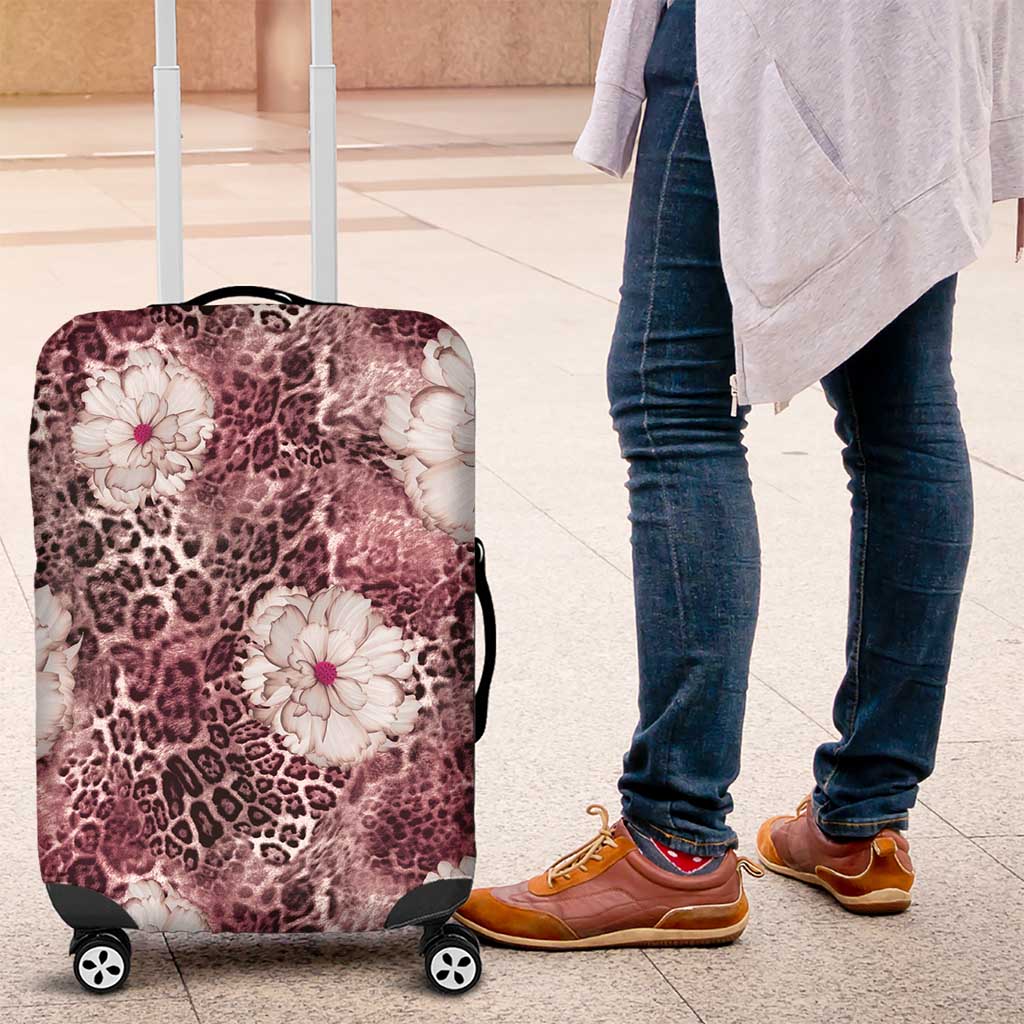 African Leopard Floral Pattern Luggage Cover Sunset Mauve