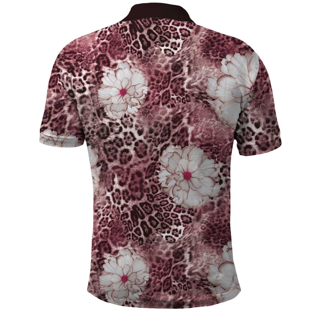African Leopard Floral Pattern Polo Shirt Sunset Mauve