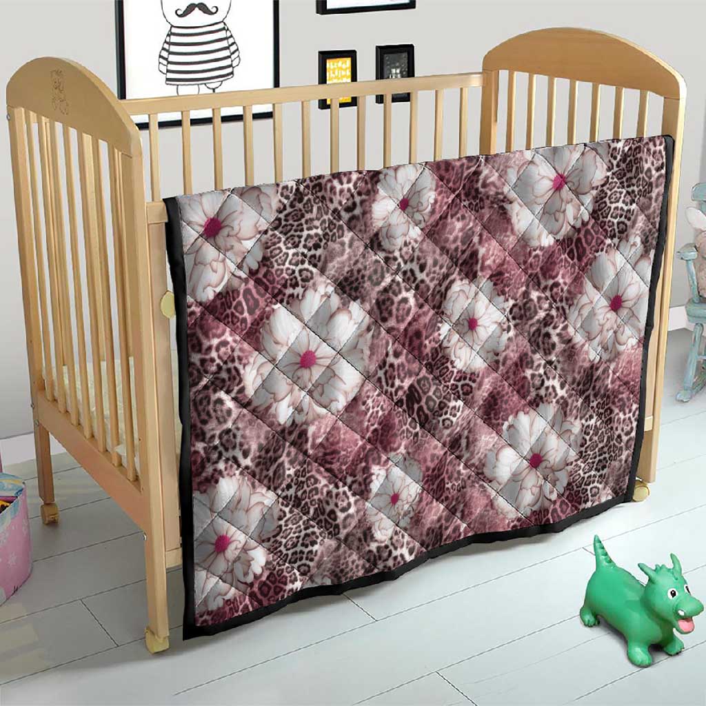 African Leopard Floral Pattern Quilt Sunset Mauve