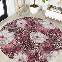 African Leopard Floral Pattern Round Carpet Sunset Mauve