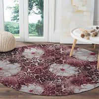 African Leopard Floral Pattern Round Carpet Sunset Mauve