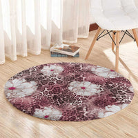 African Leopard Floral Pattern Round Carpet Sunset Mauve