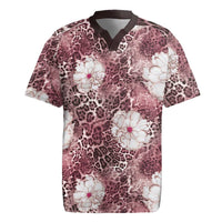 African Leopard Floral Pattern Rugby Jersey Sunset Mauve