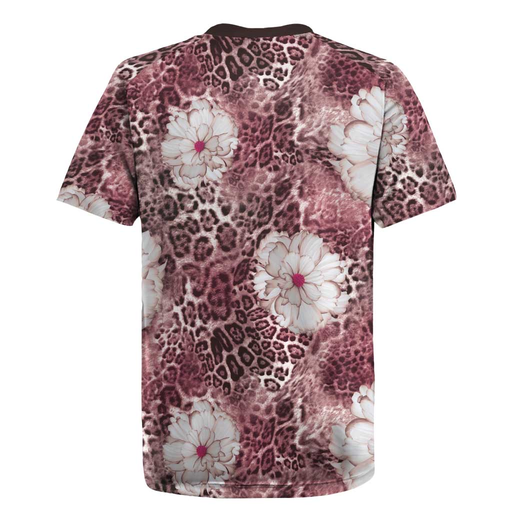 African Leopard Floral Pattern Rugby Jersey Sunset Mauve
