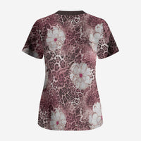 African Leopard Floral Pattern Scrub Top Sunset Mauve