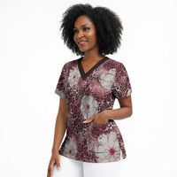 African Leopard Floral Pattern Scrub Top Sunset Mauve