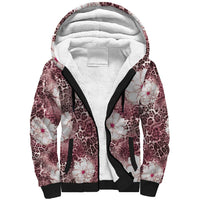 African Leopard Floral Pattern Sherpa Hoodie Sunset Mauve