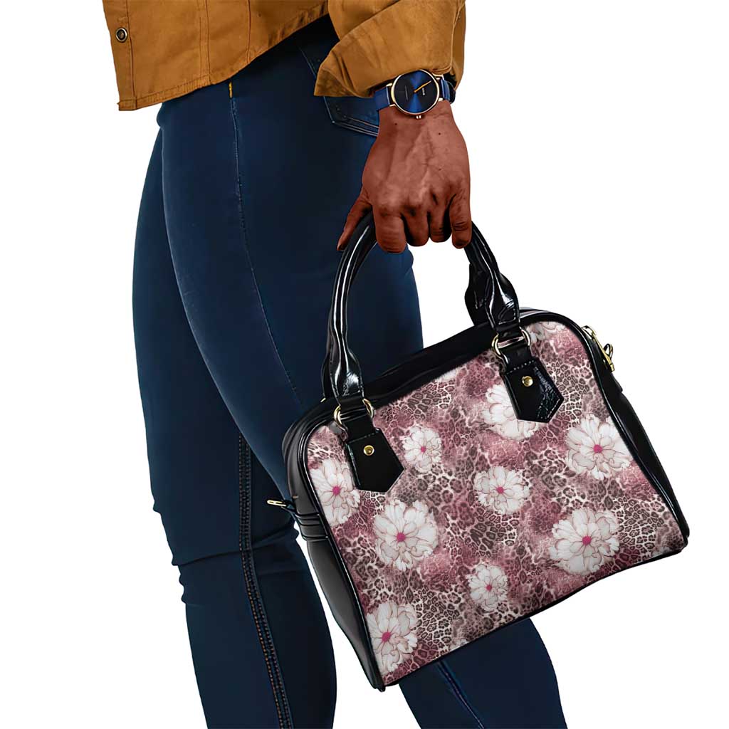 African Leopard Floral Pattern Shoulder Handbag Sunset Mauve