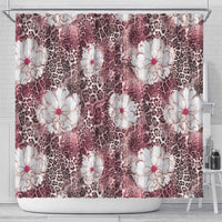 African Leopard Floral Pattern Shower Curtain Sunset Mauve