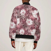 African Leopard Floral Pattern Sleeve Zip Bomber Jacket Sunset Mauve