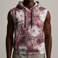African Leopard Floral Pattern Sleeveless Hoodie Sunset Mauve