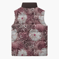 African Leopard Floral Pattern Sleeveless Puffer Jacket Sunset Mauve