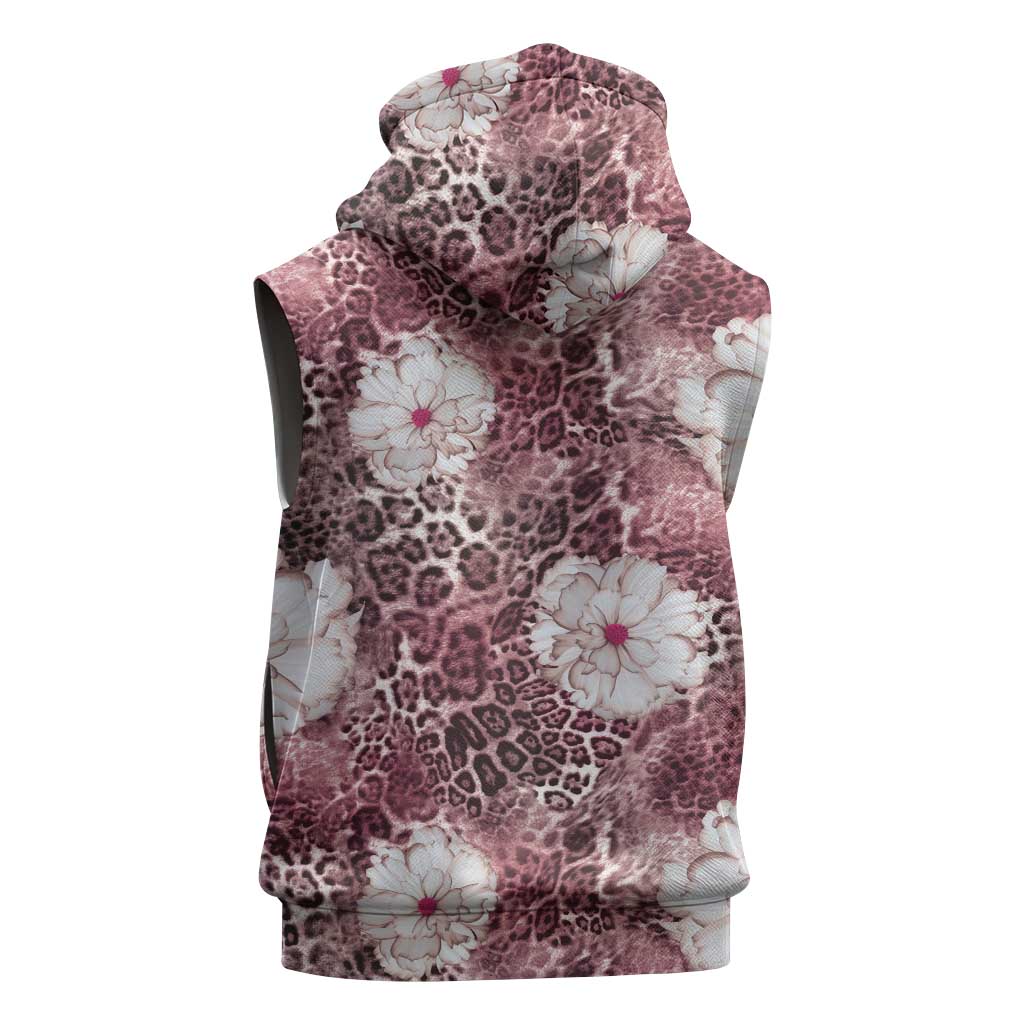 African Leopard Floral Pattern Sleeveless Zip Hoodie Sunset Mauve