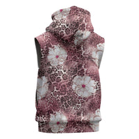 African Leopard Floral Pattern Sleeveless Zip Hoodie Sunset Mauve