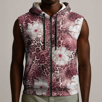 African Leopard Floral Pattern Sleeveless Zip Hoodie Sunset Mauve