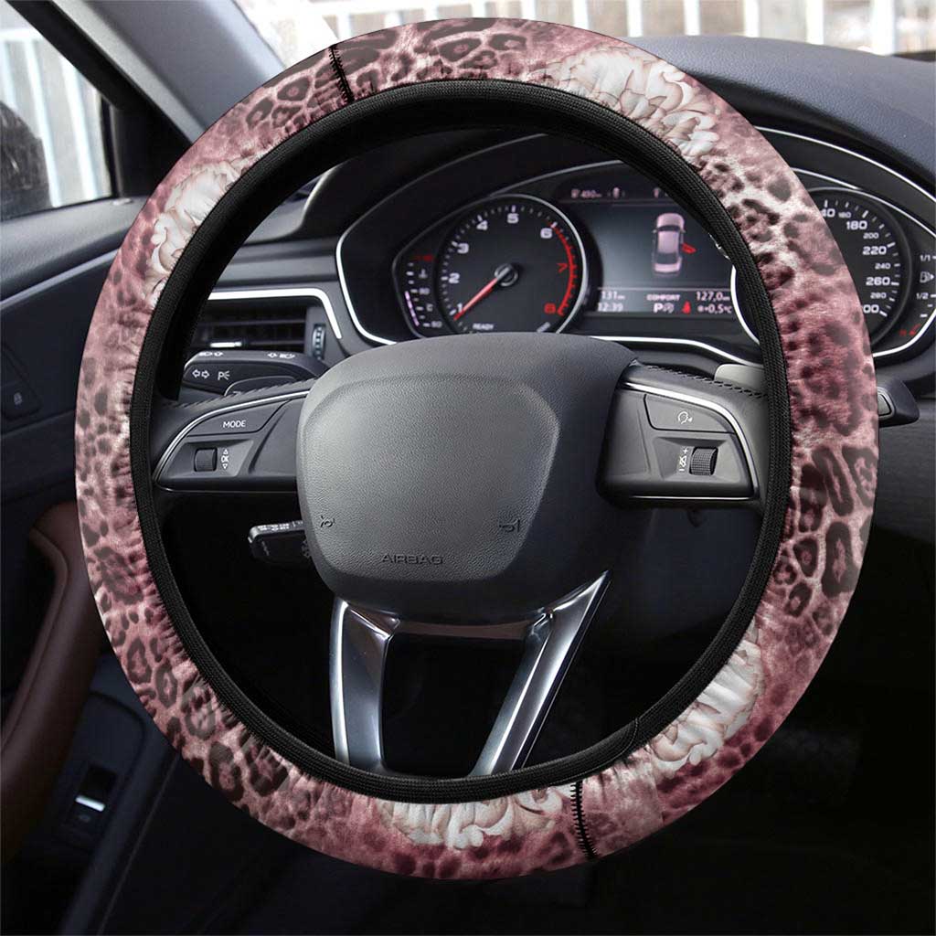 African Leopard Floral Pattern Steering Wheel Cover Sunset Mauve