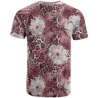 African Leopard Floral Pattern T shirt Sunset Mauve
