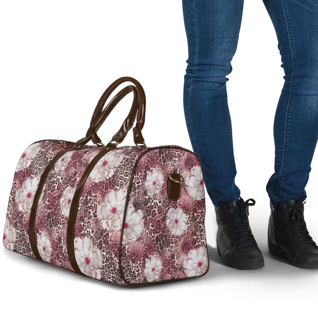 African Leopard Floral Pattern Travel Bag Sunset Mauve