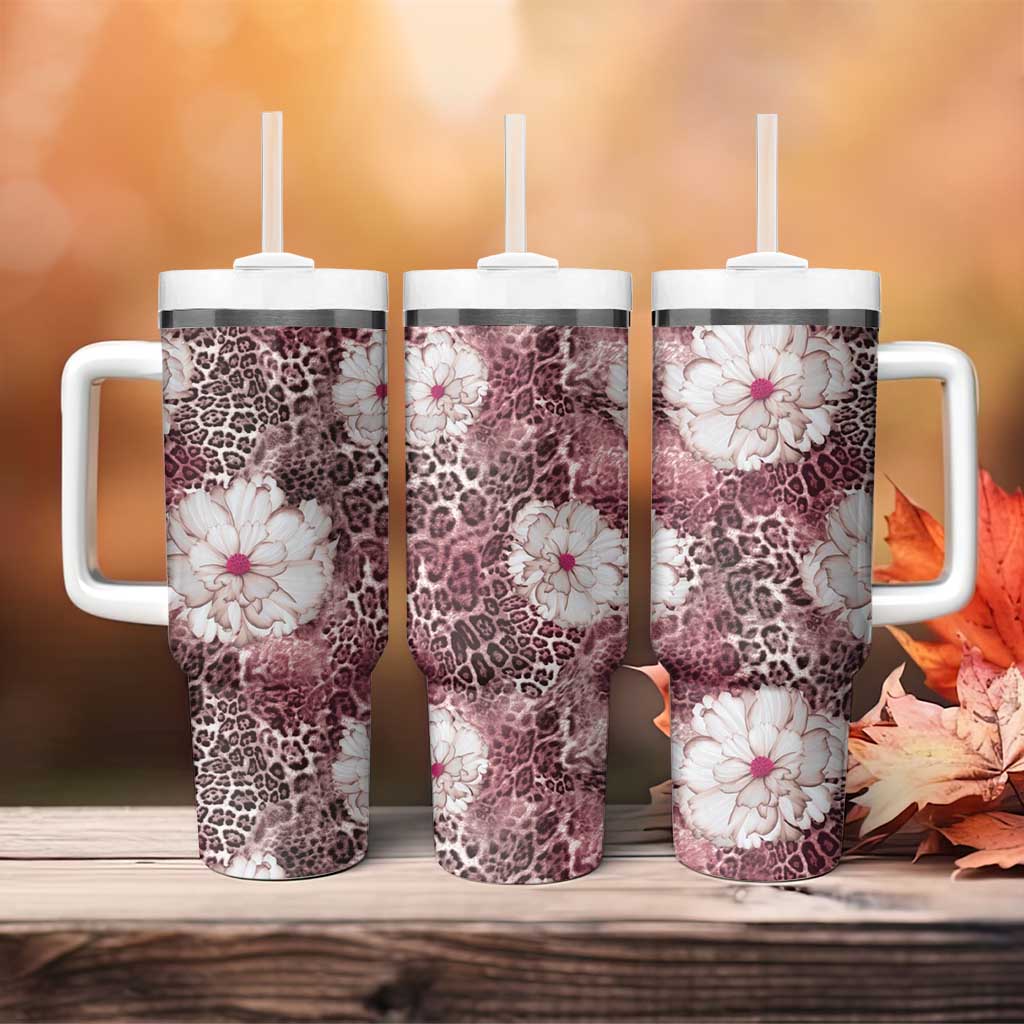 African Leopard Floral Pattern Tumbler With Handle Sunset Mauve