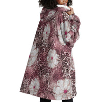 African Leopard Floral Pattern Wearable Blanket Hoodie Sunset Mauve