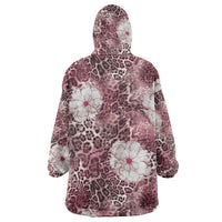 African Leopard Floral Pattern Wearable Blanket Hoodie Sunset Mauve