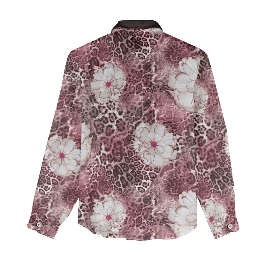 African Leopard Floral Pattern Women Casual Shirt Sunset Mauve