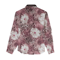 African Leopard Floral Pattern Women Casual Shirt Sunset Mauve
