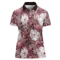 African Leopard Floral Pattern Women Polo Shirt Sunset Mauve