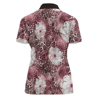 African Leopard Floral Pattern Women Polo Shirt Sunset Mauve