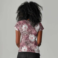 African Leopard Floral Pattern Women V-Neck T-Shirt Sunset Mauve