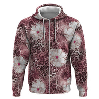 African Leopard Floral Pattern Zip Hoodie Sunset Mauve