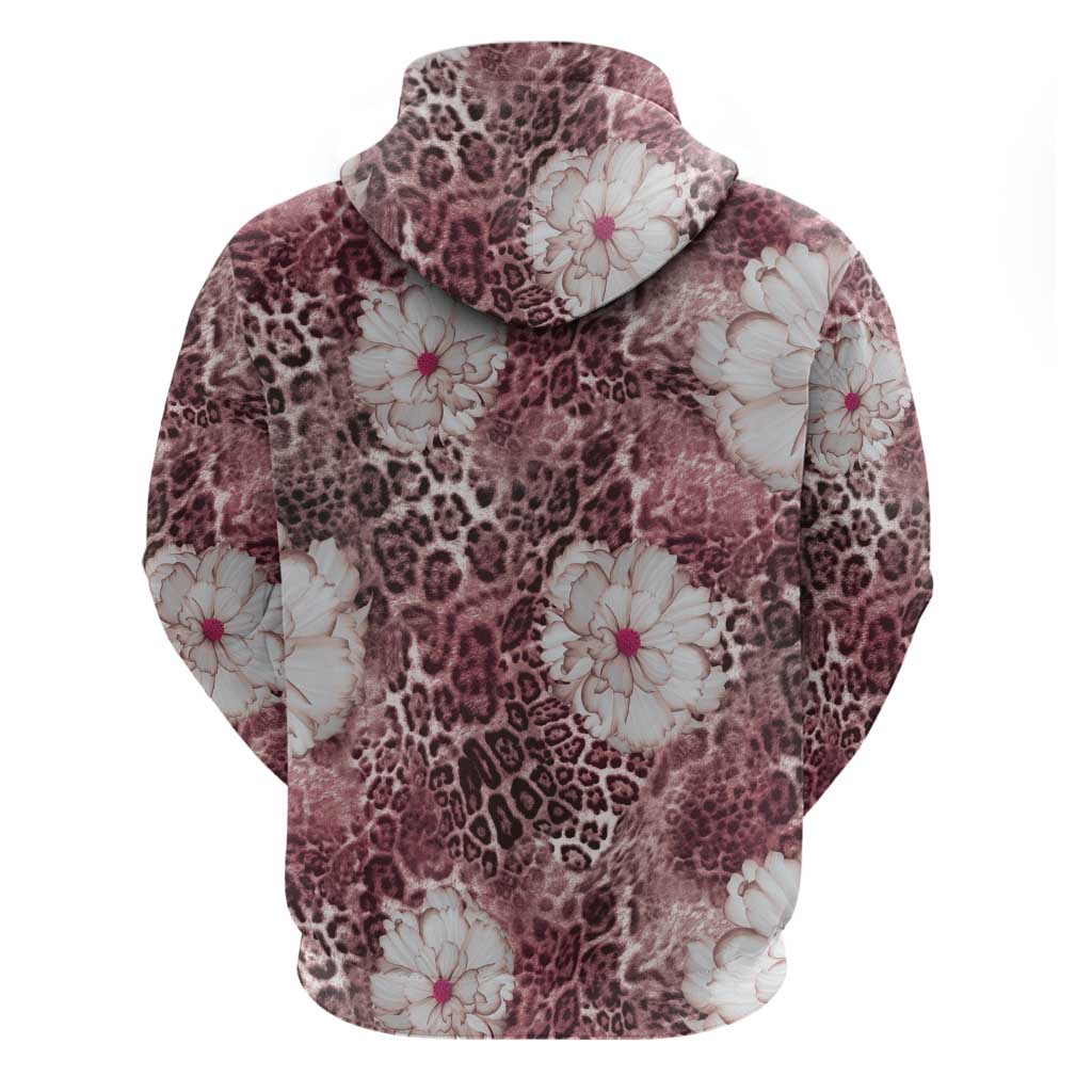 African Leopard Floral Pattern Zip Hoodie Sunset Mauve