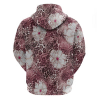 African Leopard Floral Pattern Zip Hoodie Sunset Mauve