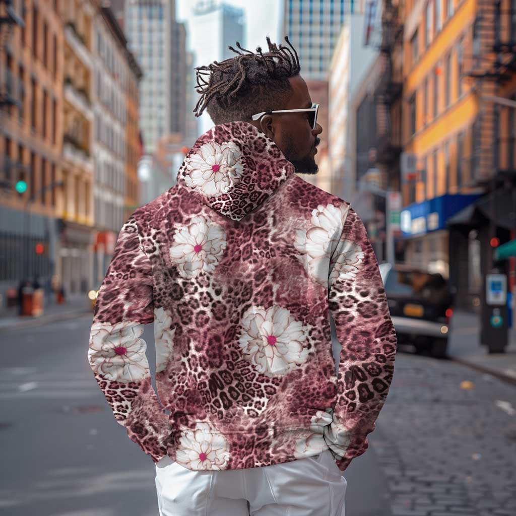 African Leopard Floral Pattern Zip Hoodie Sunset Mauve