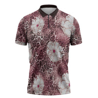African Leopard Floral Pattern Zipper Polo Shirt Sunset Mauve