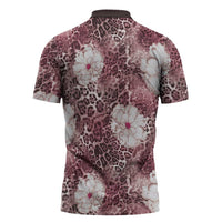 African Leopard Floral Pattern Zipper Polo Shirt Sunset Mauve