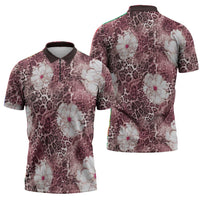 African Leopard Floral Pattern Zipper Polo Shirt Sunset Mauve