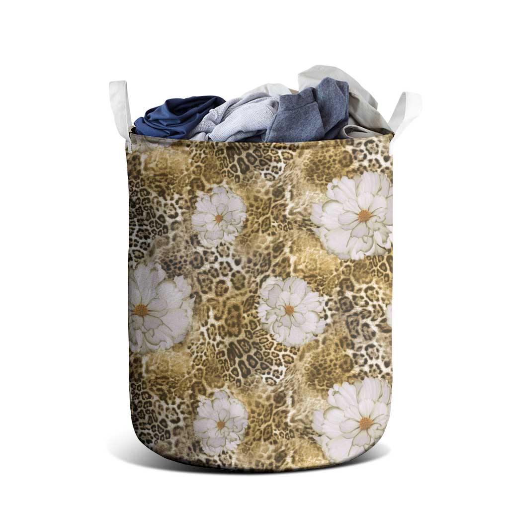 African Leopard Floral Pattern Laundry Basket Savannah Gold