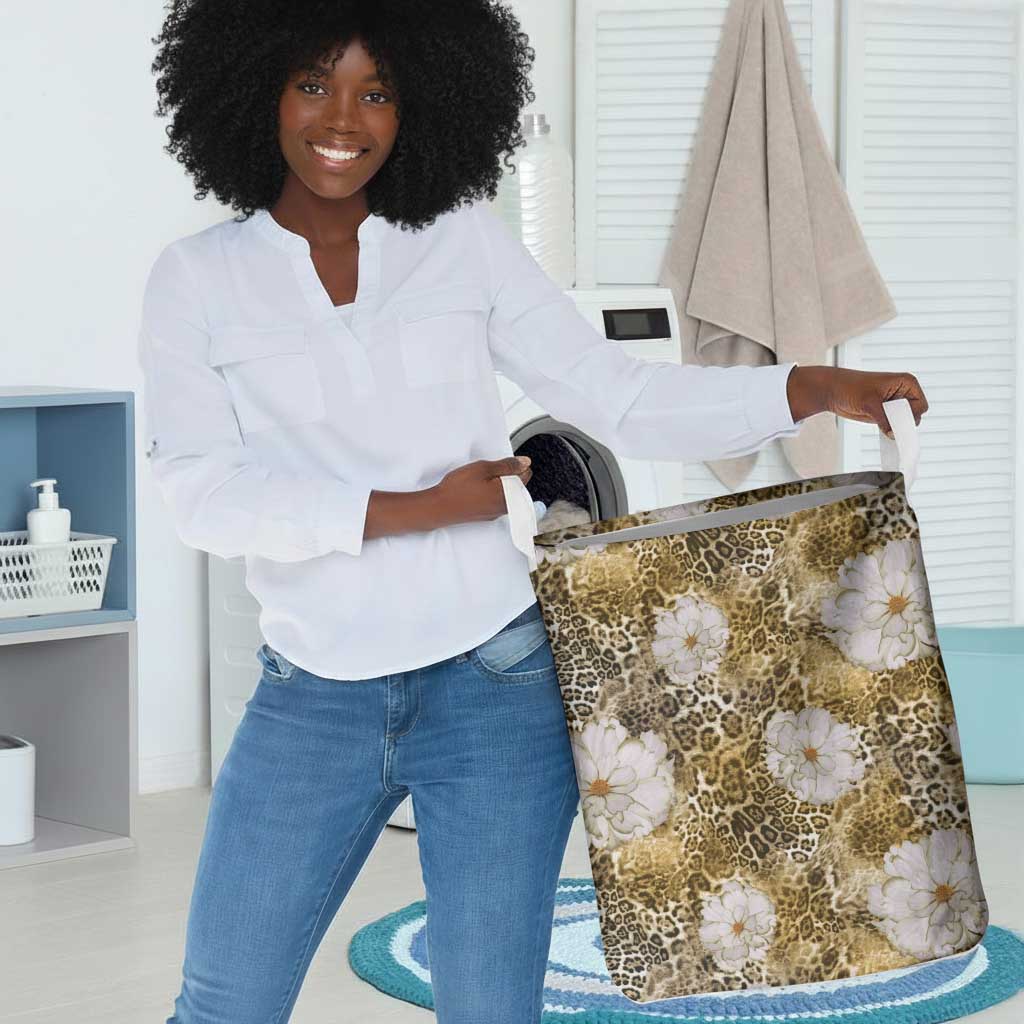 African Leopard Floral Pattern Laundry Basket Savannah Gold