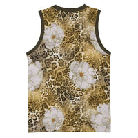 African Leopard Floral Pattern Basketball Jersey Savannah Gold
