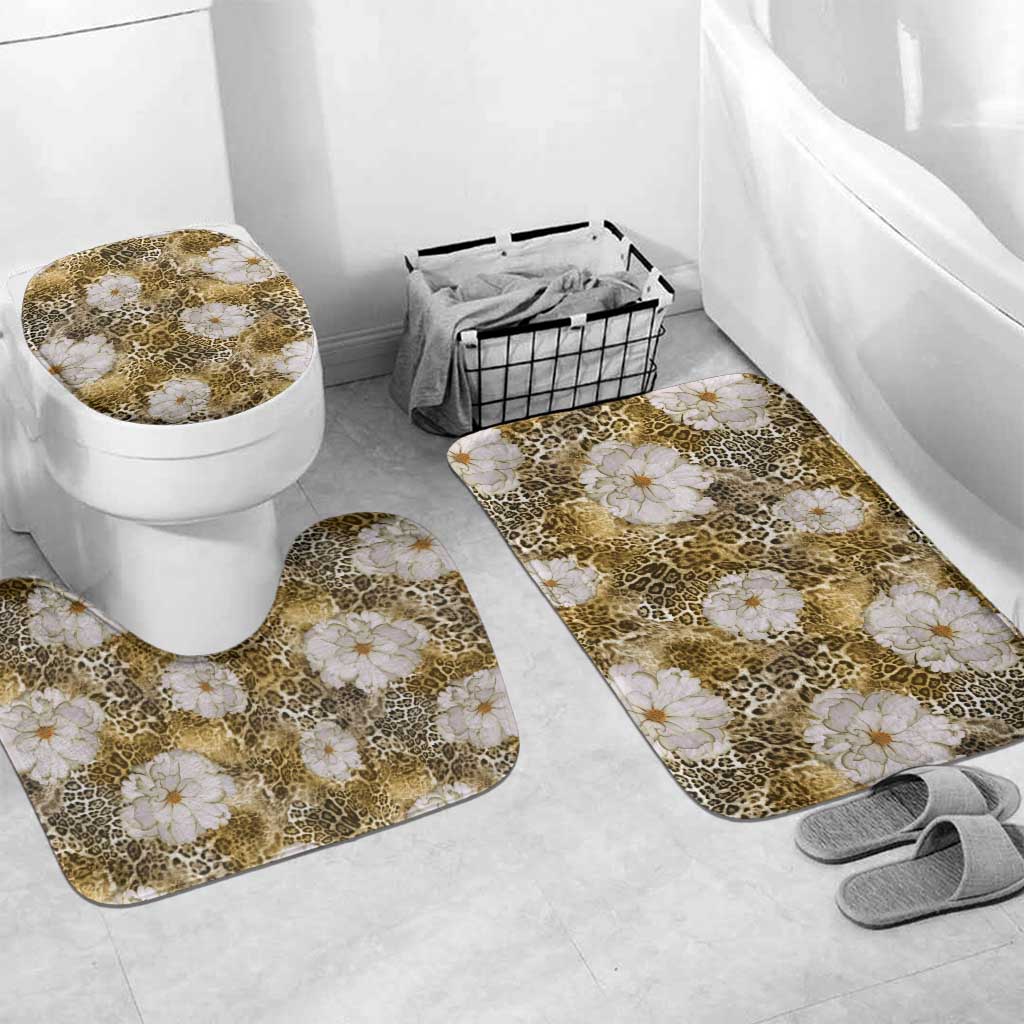 African Leopard Floral Pattern Bathroom Set Savannah Gold
