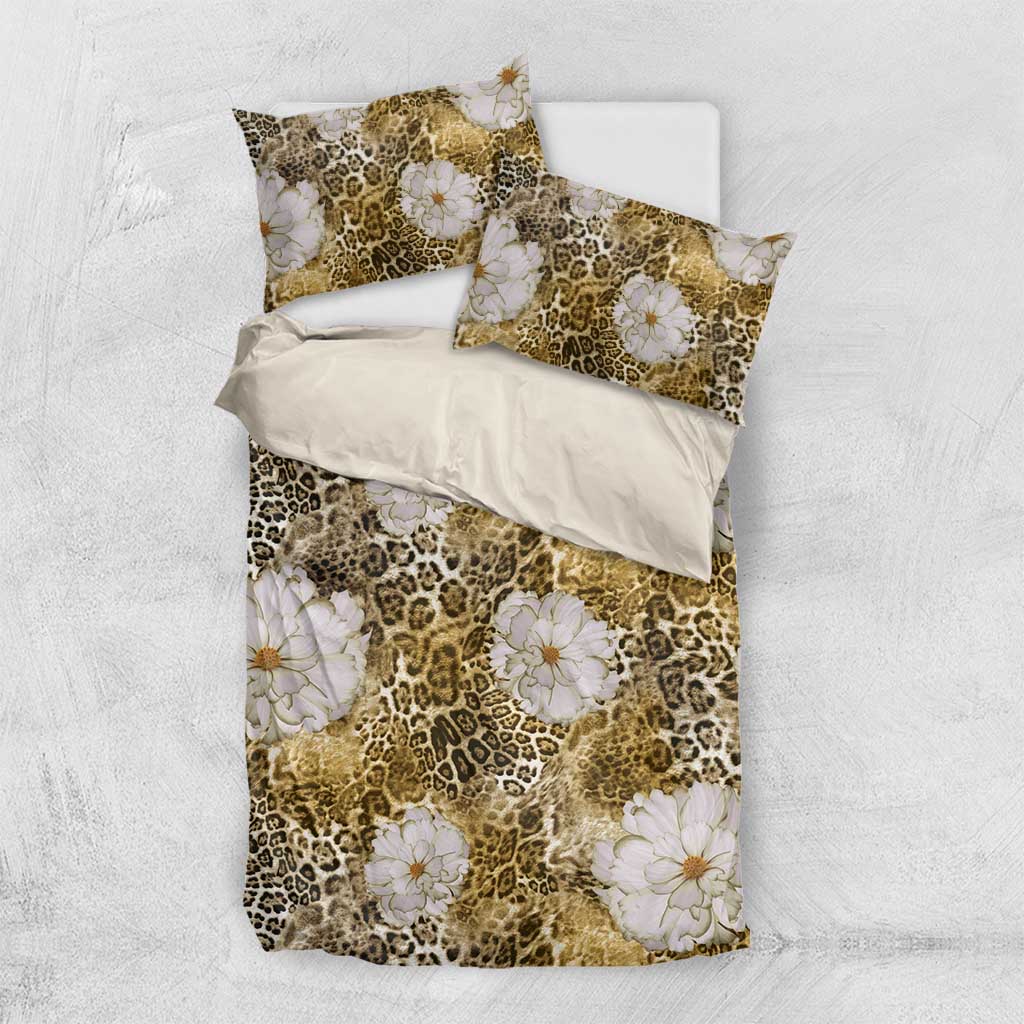African Leopard Floral Pattern Bedding Set Savannah Gold